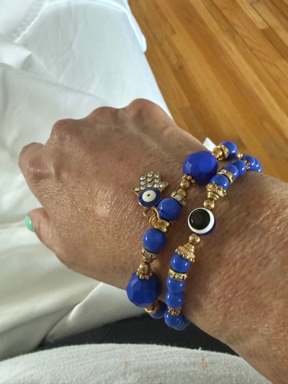 Beaded Blue Evil Eye Stretch Bracelet Set - Women's Jewelry